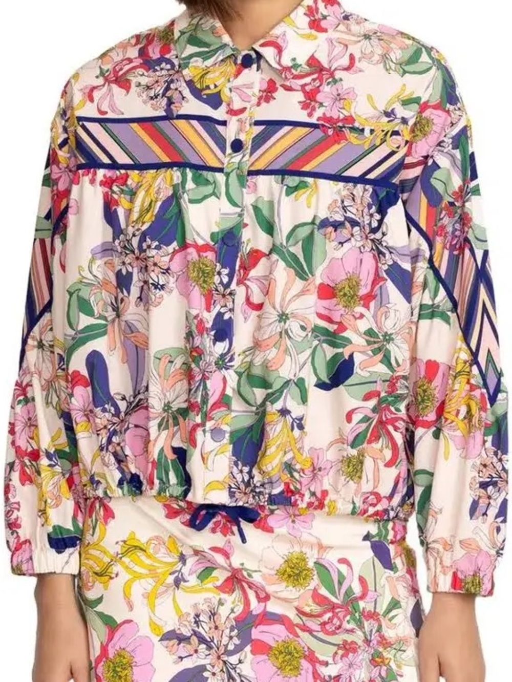 Johnny Was Bee Active Ruched Aldrich Jacket Multicolor Floral Button-Down